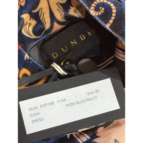 DUNDAS VELVET & LACE PAISLEY PRINT LONG SLEEVE MINI DRESS W FRONT BELT DETAIL 36 - Picture 6 of 13